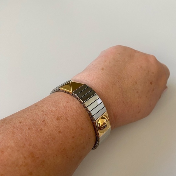 Avon Bracelet Stainless Steel Gold Tone Accents 6” - Picture 2 of 6